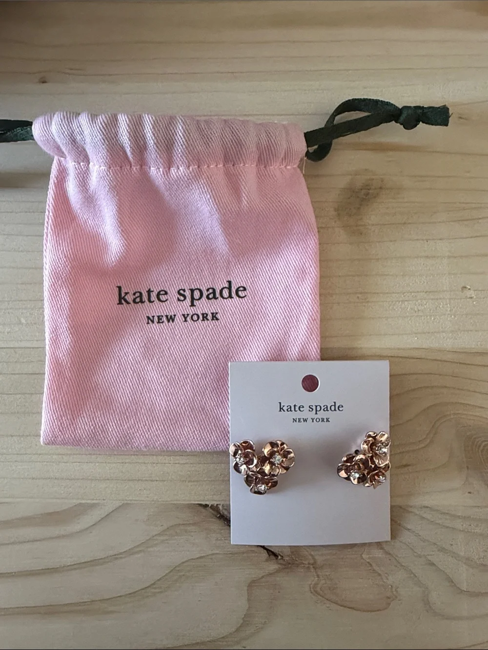 kate spade Rose Gold Floral Cluster Stud Earrings with Pink Pouch